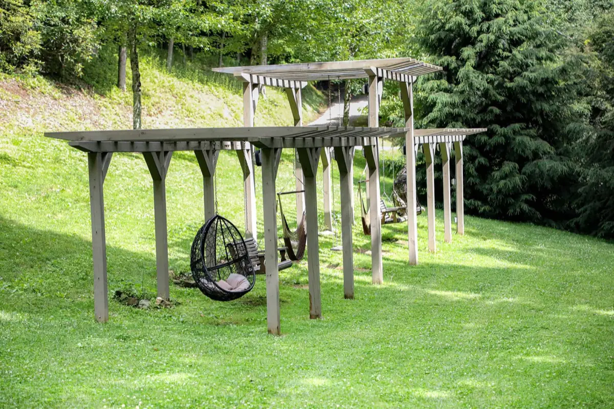 The swing arbor on the estate lawn